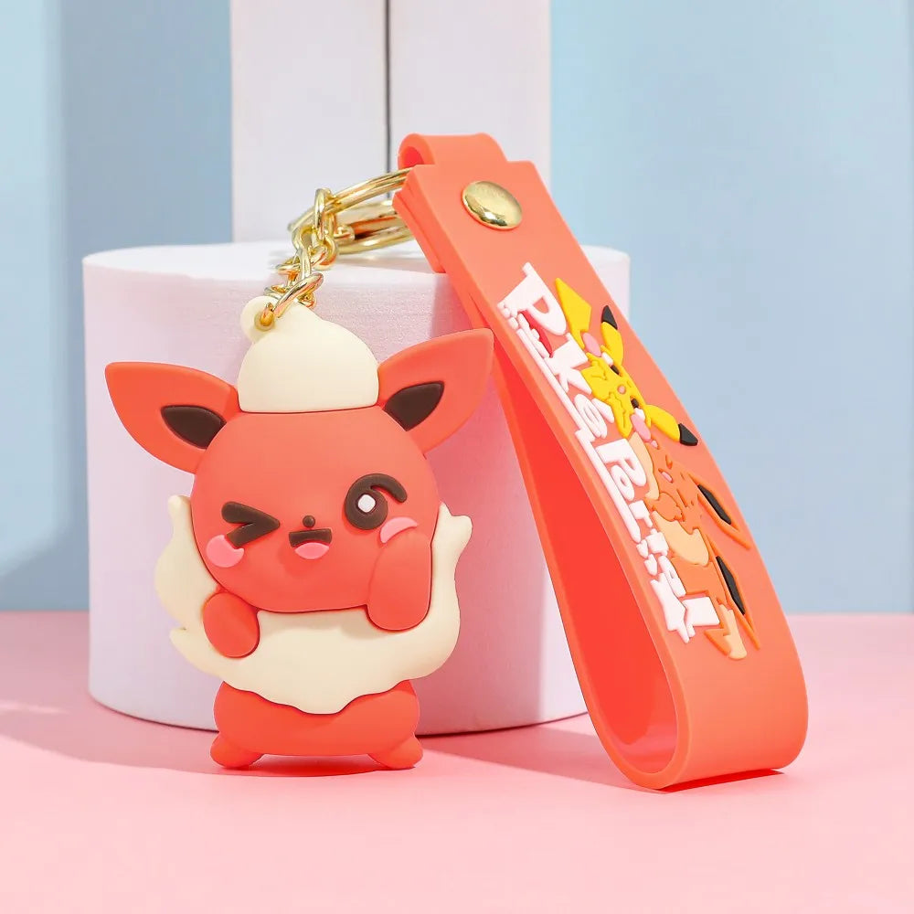 Eevee Keychain Evolution Set, Flareon Jolteon Vaporeon Plush Keychain, Pokémon Eeveelutions Key Ring for Fans