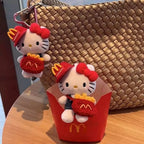 Hello Kitty  10Cm Keychain Plush Straw Hat Doll Kawaii Pendant Anime Cartoon Plushie Toy Christmas Gifts For Children