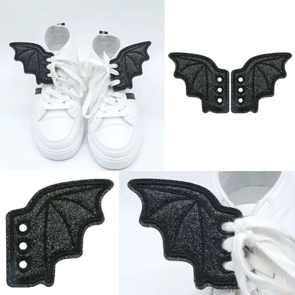 1 Pair Bling Bat Shoe Wings Charm Decorations For Sneaker Clothing Shoelaces Punk Halloween Gift Accessory