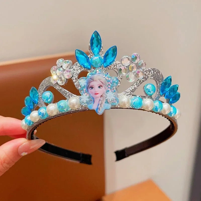 Anime Princess Blue Sparkling Crown Headband with Pearls, Birthday Hair Accessory, Holiday Gift