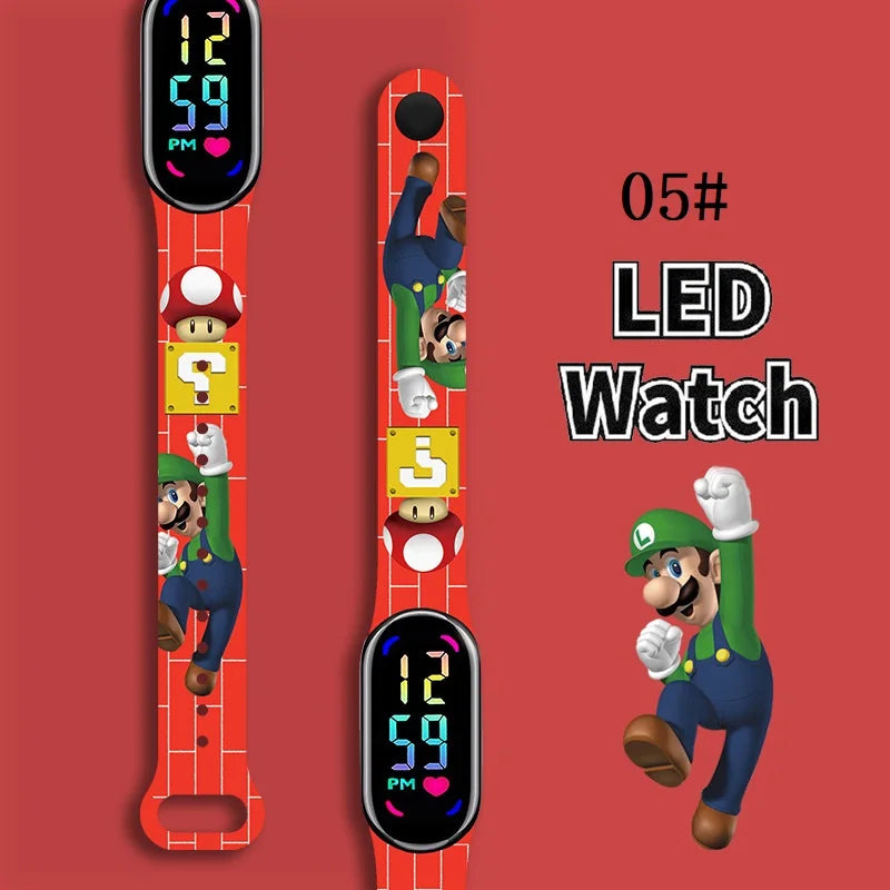 Mario Bros Digital Watch for Kids Waterproof Sport Wristband Luigi Princess Peach Yoshi Bowser Action Figures Children