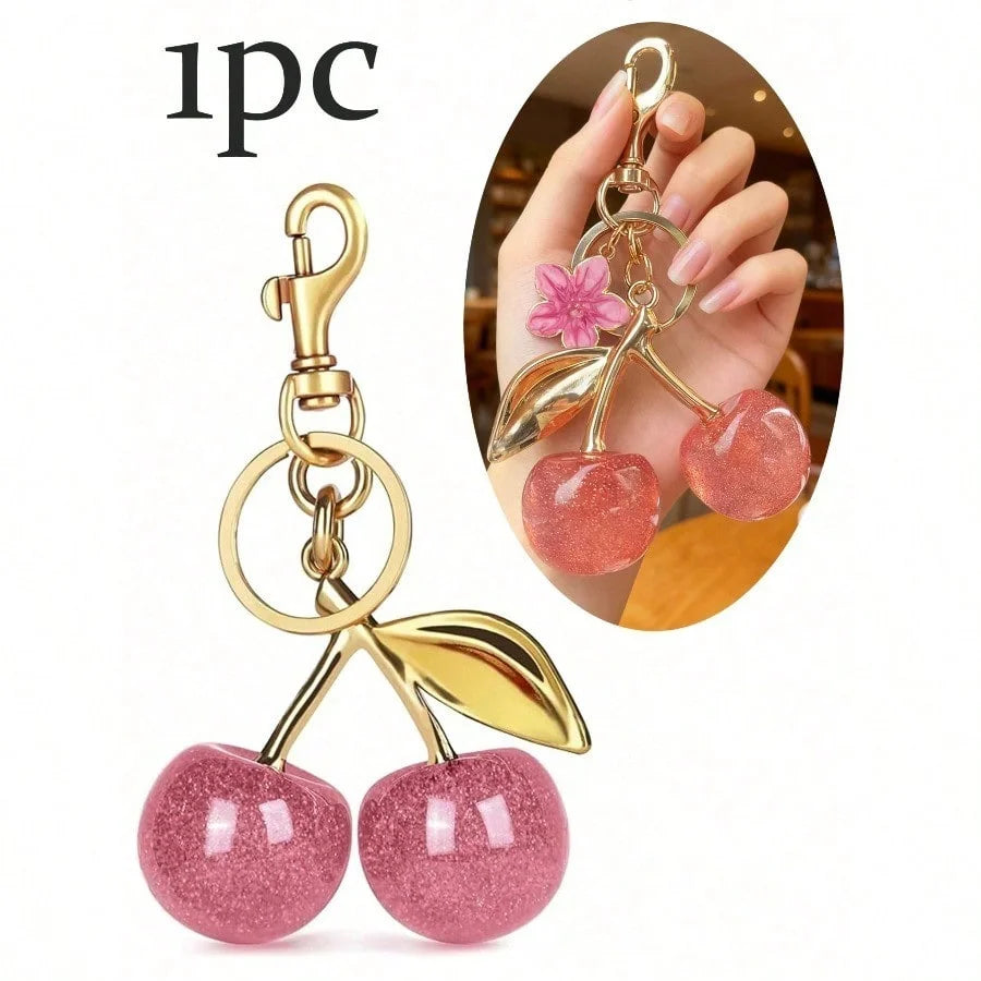 Unique Shiny Cherry Shaped Pendant, New Cherry Crystal Pendant, Keychain Pendant, Cherry Decor Keychain With Clasp, Shiny Resin Product, Suitable As Bag Accessory, Suitable For Women Handbag