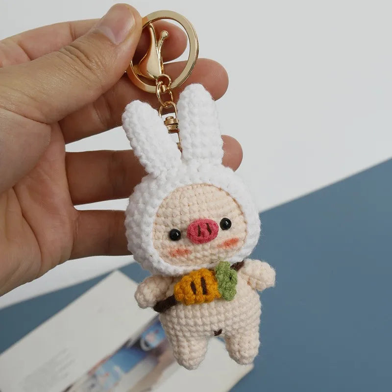 Cute Rabbit Doll Crochet Keyrings Handmaking Knitting Rabbit Keychains Cartoon Carrot Rabbit Keyrings Pendant Custom Accessories