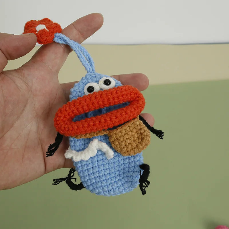 Funny Crochet Keychains Knitting Cute Sausage Mouth Doll Key Holder Knitted Storage Bag Keyrings For Car Keys Wholesale Custom
