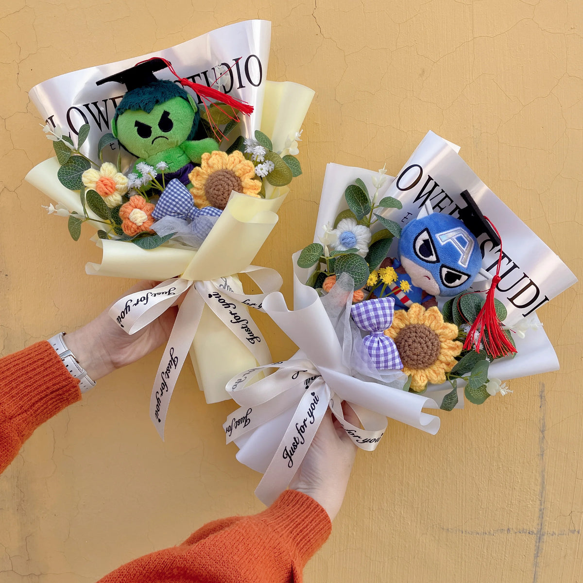Amine Super Hero Spider-Man Stuffed Plush Dolls Creative Handmade Bouquets for Boys Graduation Christmas Birthday Gifts