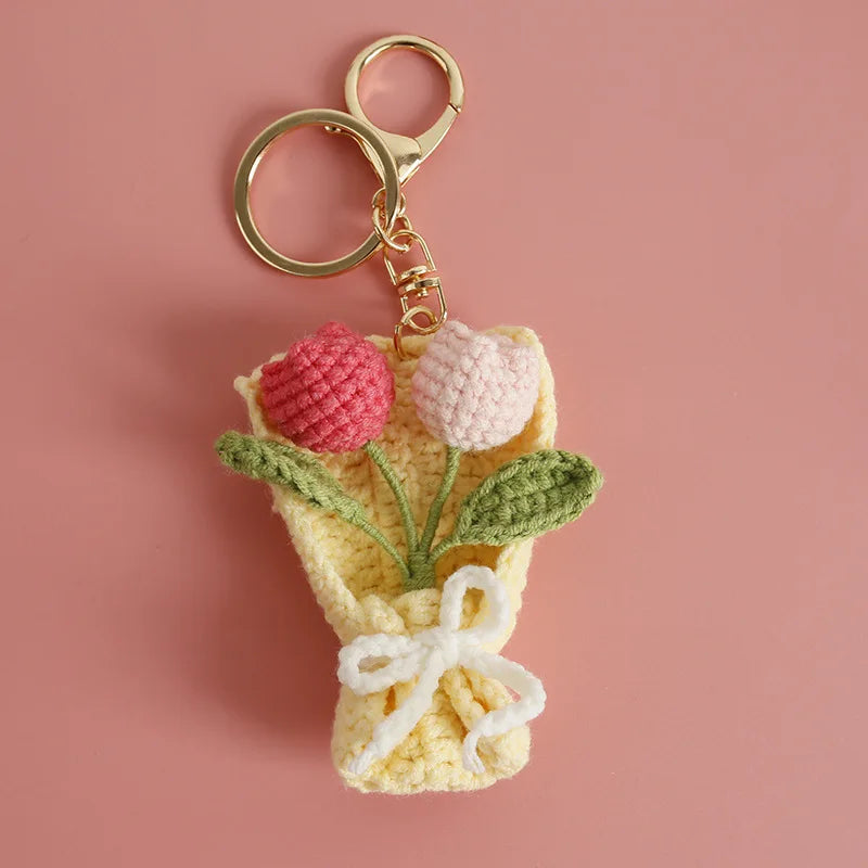 Exquisite Bouquet Series Crochet Keyrings Wholesale Handmaking Bouquet Keychain For Bag Pendant Knitting Flower Keyrings Custom