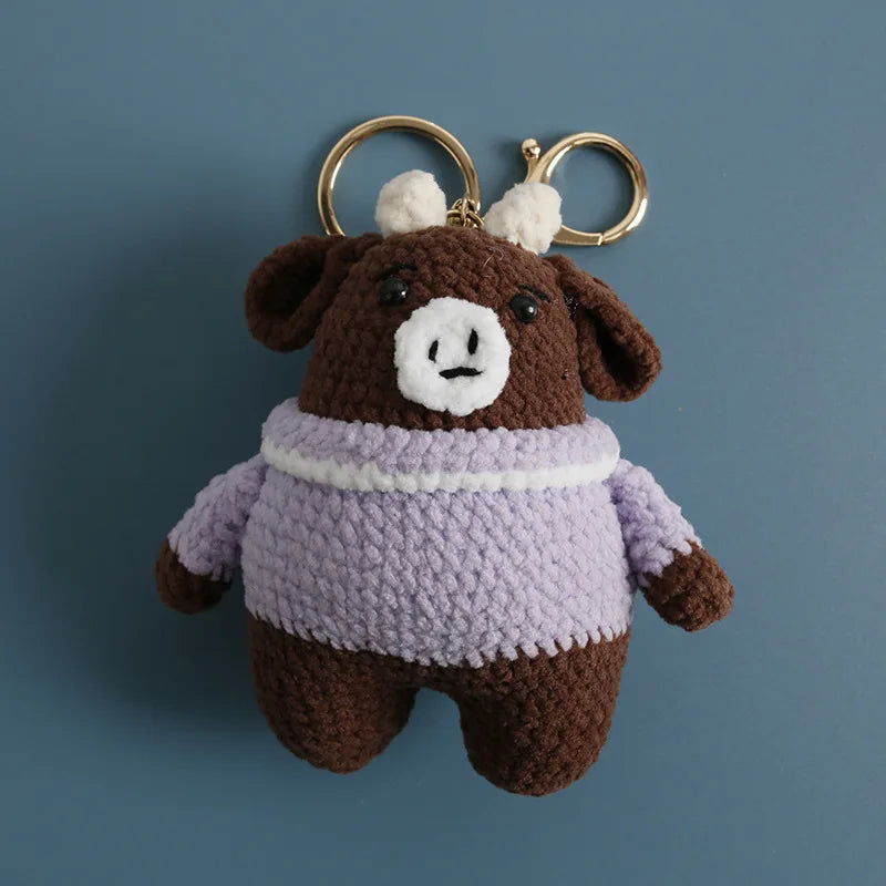 Cartoon Animal Doll Series Handmake Crochet Keychain Cute Sheep Doll Keyrings Crochet Puppy Keychains Gifts Custom Accessories