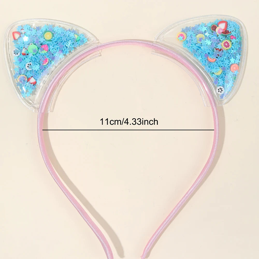 5Pcs Cat Ear Headband Cute Star Shining Sequin Hairbands Sweet PVC Ear Princess Hair Band Gift Kids Fashion Headwear Accessories