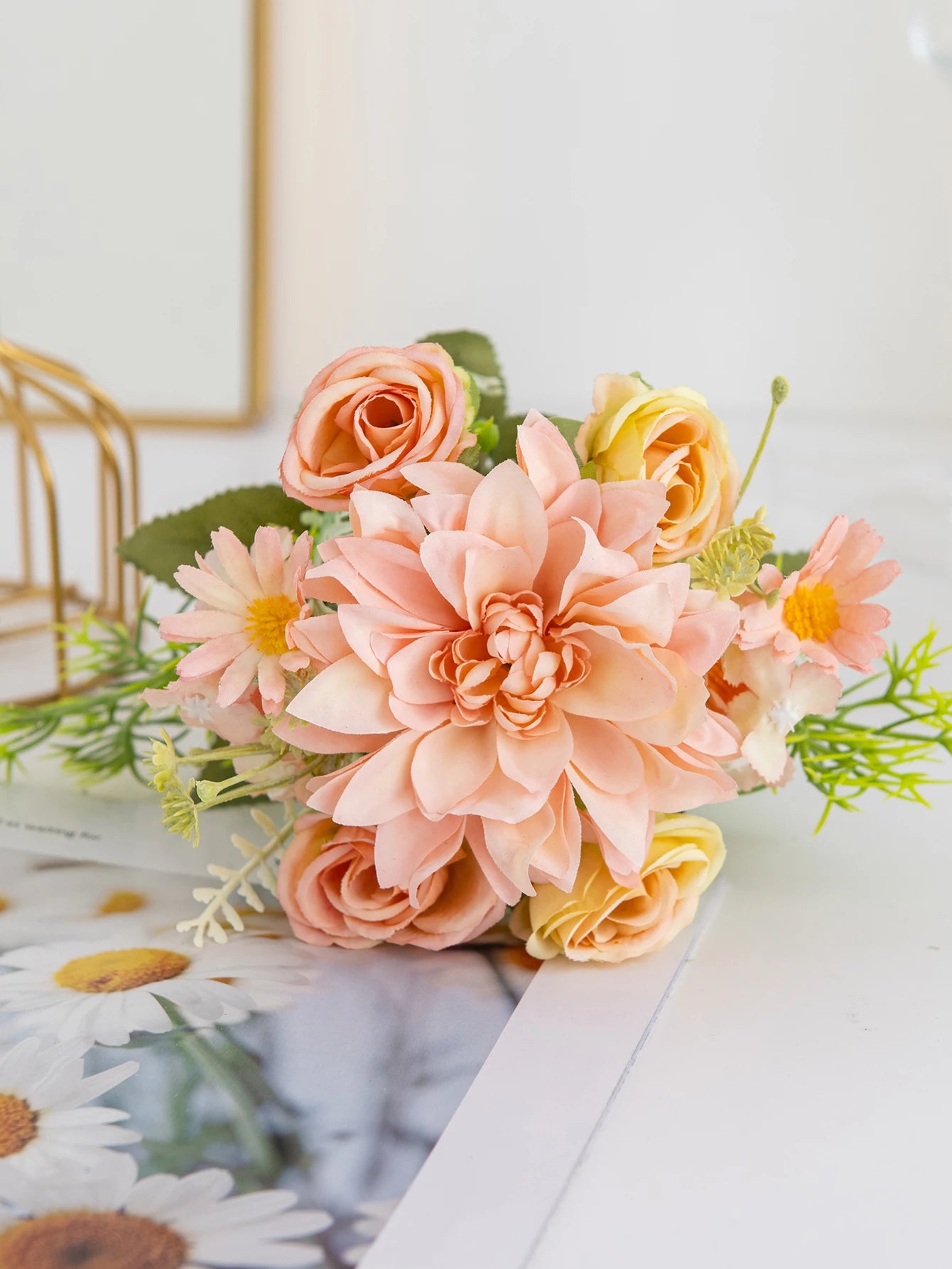 Artificial Rose Flowers Wedding Home Room Yard Decor Bridal Bouquet Garden Fake Silk Dahlia Hydrangeas Vase For Board Outdoors