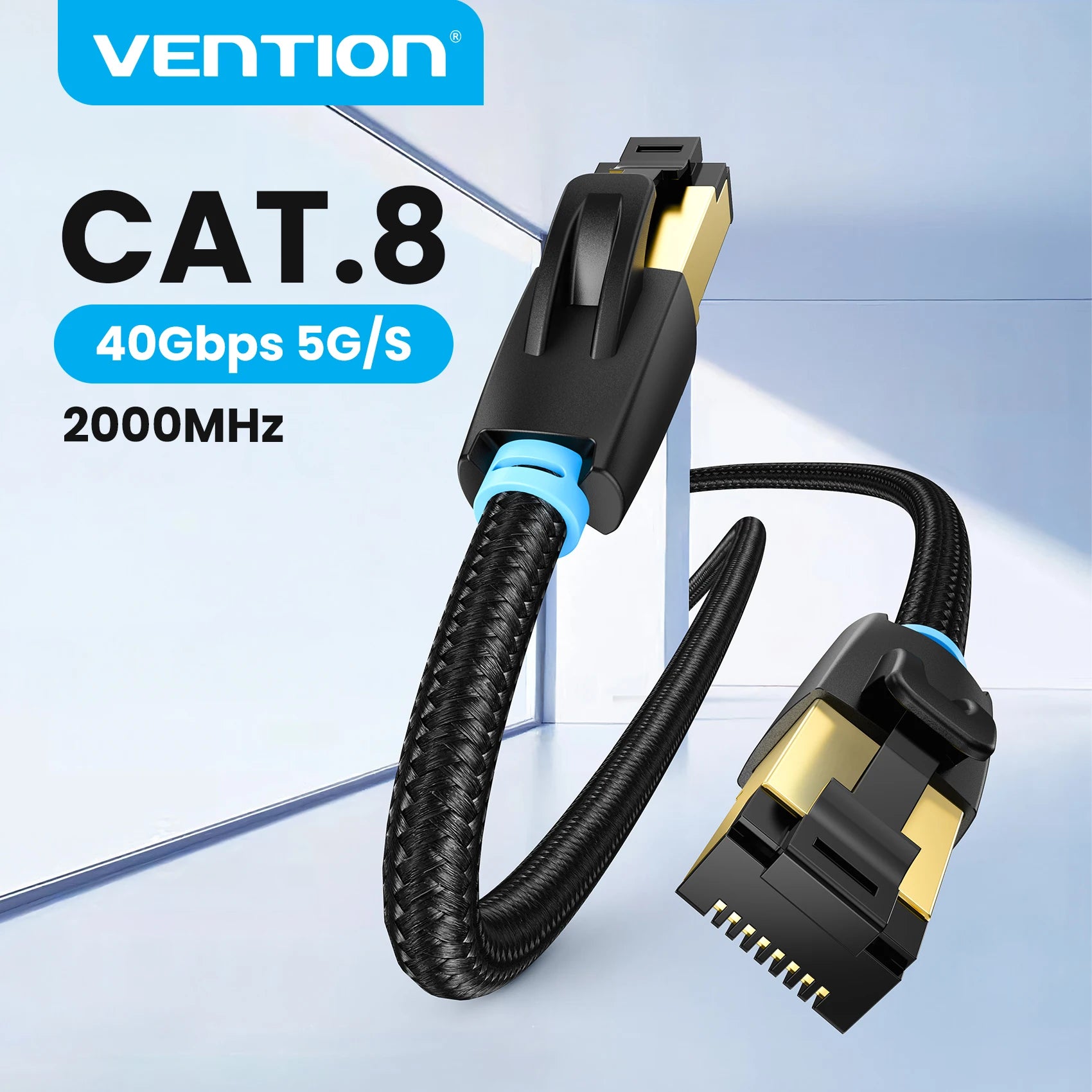 Vention Cat8 Ethernet Cable SFTP 40Gbps 2000MHz Cat 8 RJ45 Network Lan Patch Cord for Router Modem Internet RJ 45 Ethernet Cable