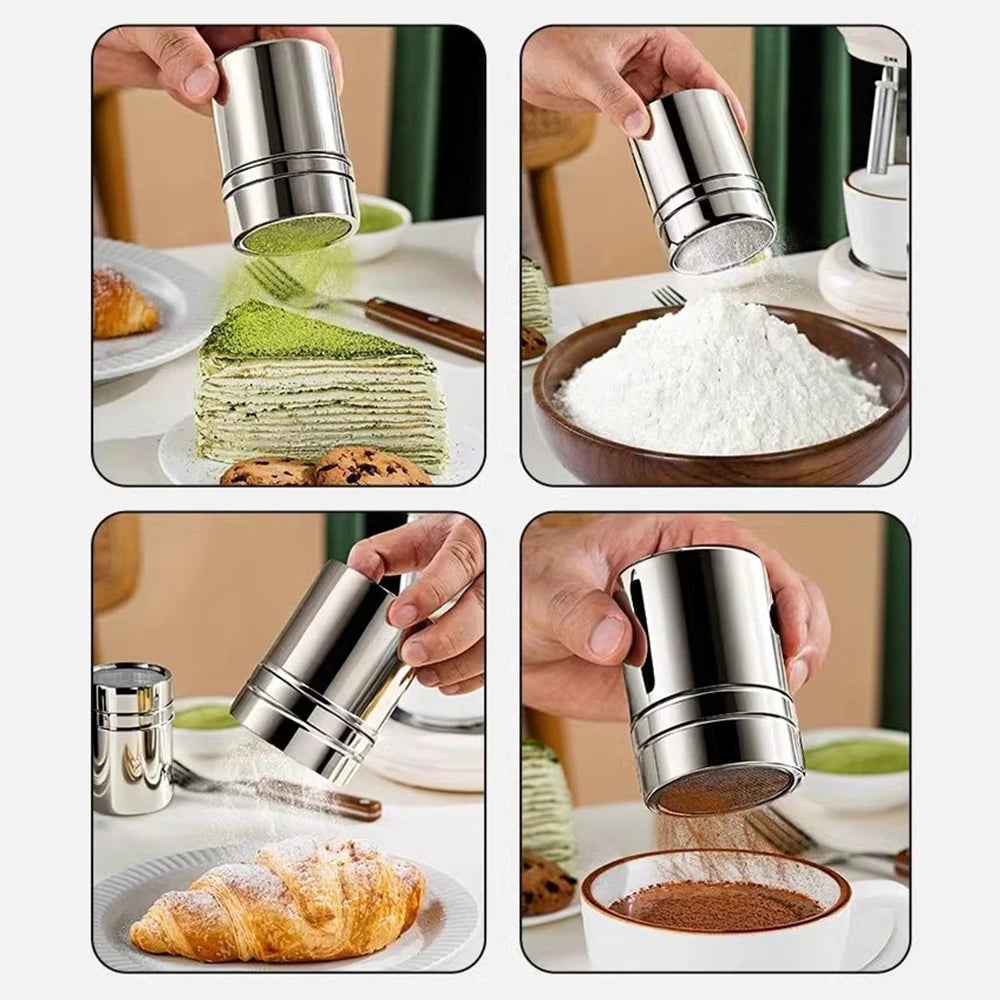 Duster With Cover Cocoa Powder Coffee Stainless Steel Duster Fine Mesh Bucket Seasoning Bottle Home Kitchen