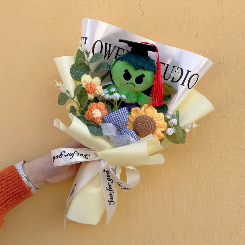 Amine Super Hero Spider-Man Stuffed Plush Dolls Creative Handmade Bouquets for Boys Graduation Christmas Birthday Gifts