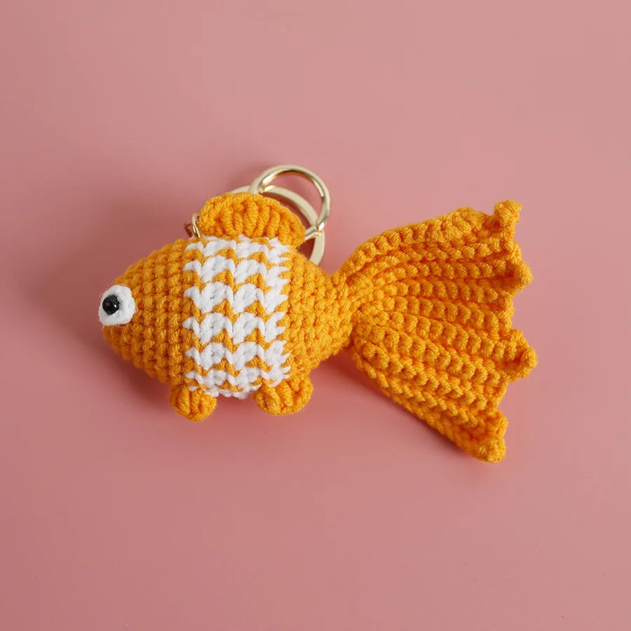 Ocean Series Animal Doll Crochet Keychain Handmaking Knitted Tropical Fish Keyrings Crochet Shark Doll Keychain Custom Accessory