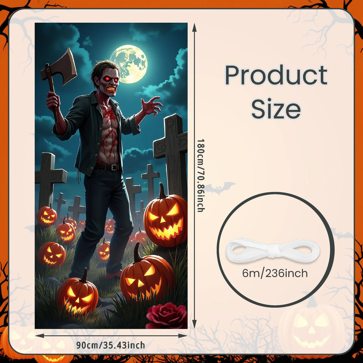 72.83x35.43 Inch Halloween Door Banner Polyester Ghost Hospital Scary Head Scene Decoration Halloween Party Supplies Photography