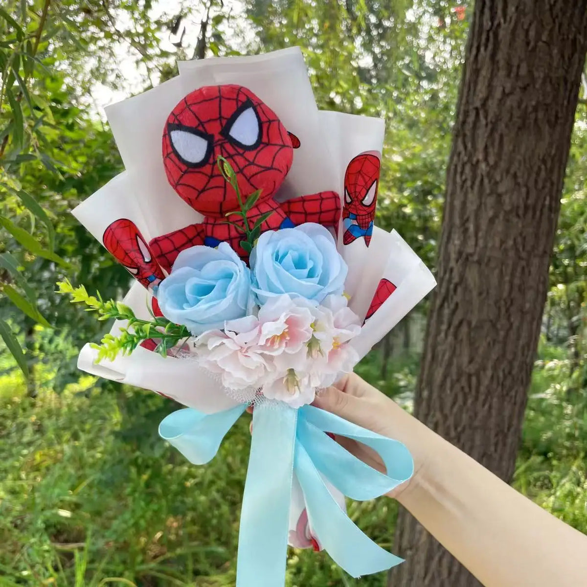 Amine Super Hero Spider-Man Stuffed Plush Dolls Creative Handmade Bouquets for Boys Graduation Christmas Birthday Gifts