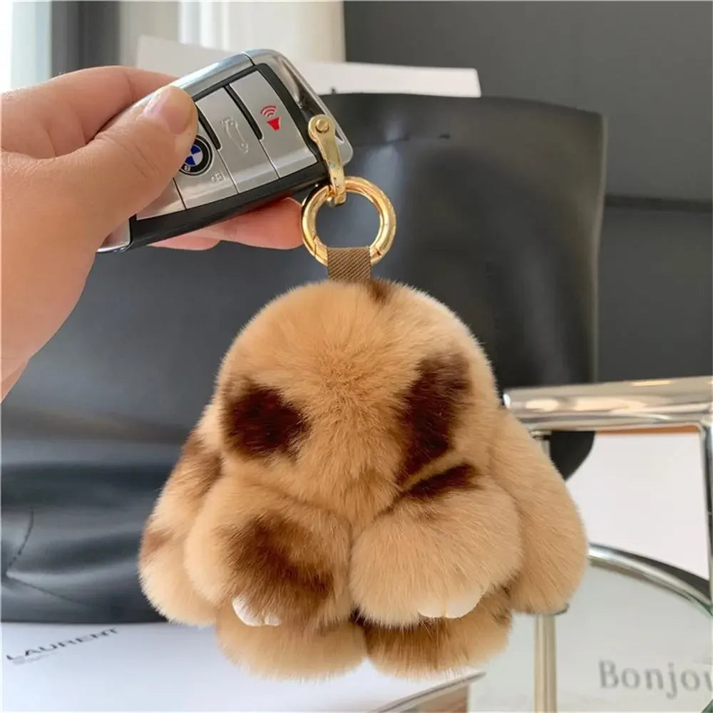 Plush Key Chains Bag Hanging Pendant Car Key Ring Mini Rabbit Hair Bow Bag Strap Cute Bunny Couple Keychain