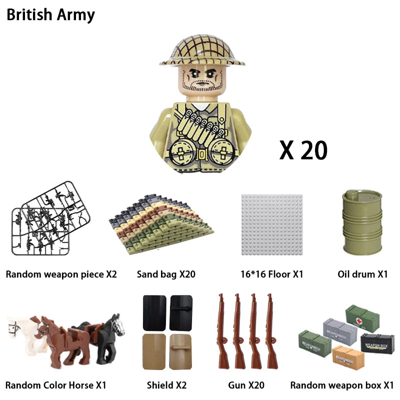 40/set World War II military building blocks National army soldier Character weapon assembly building block Children's toy gifts