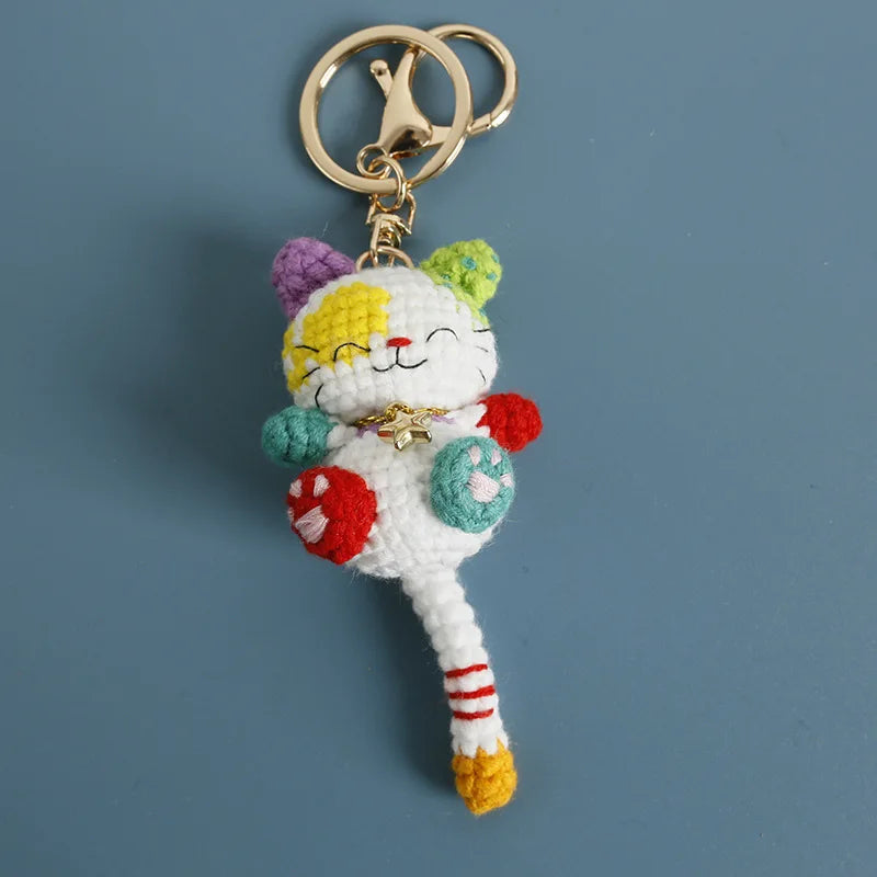 Handmaking Crochet Kitten Keyrings Cute Smiling Cat Doll Crochet Keychain Cartoon Kitten Series Knitting Doll Keychain Custom