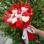 Hello Kitty Plush Bouquet with Rose Kawaii Anime Fluffy Stuffed Plush Doll Christmas Valentine's Day Holiday Birthday Gift