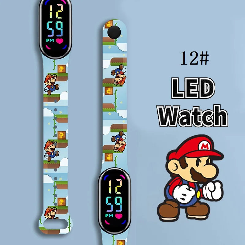 Mario Bros Digital Watch for Kids Waterproof Sport Wristband Luigi Princess Peach Yoshi Bowser Action Figures Children
