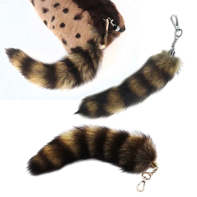 25cm Cute Fox-Racoon Tail Keychain Fur Pendant Key-Chain Bags Charm Keys-Holder Couple Keyrings for Backpack Car Decoration