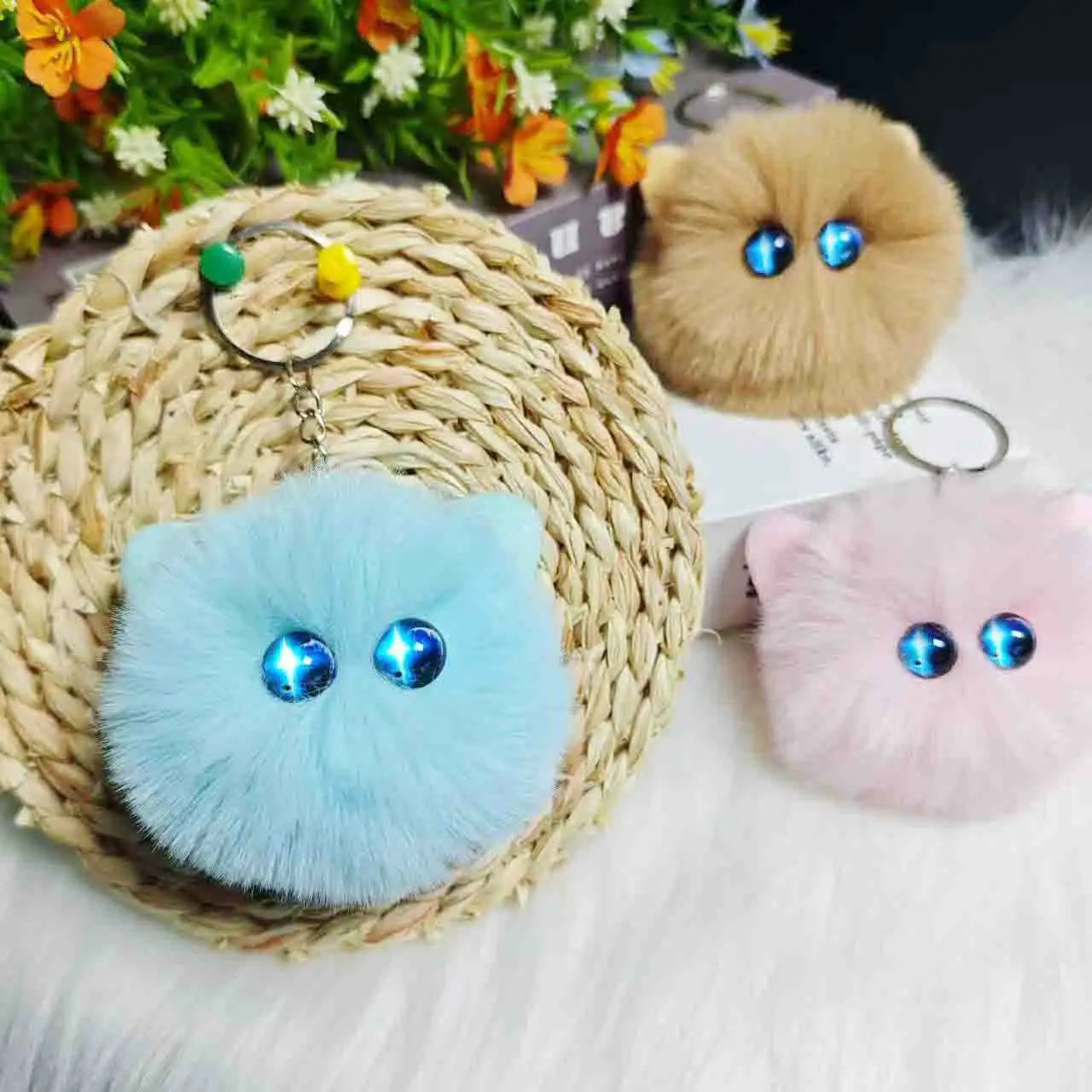 Blush Cat Ball Original Design Cartoon Handmade Plush Pendant Cat Keychain Girly Gift for Girls