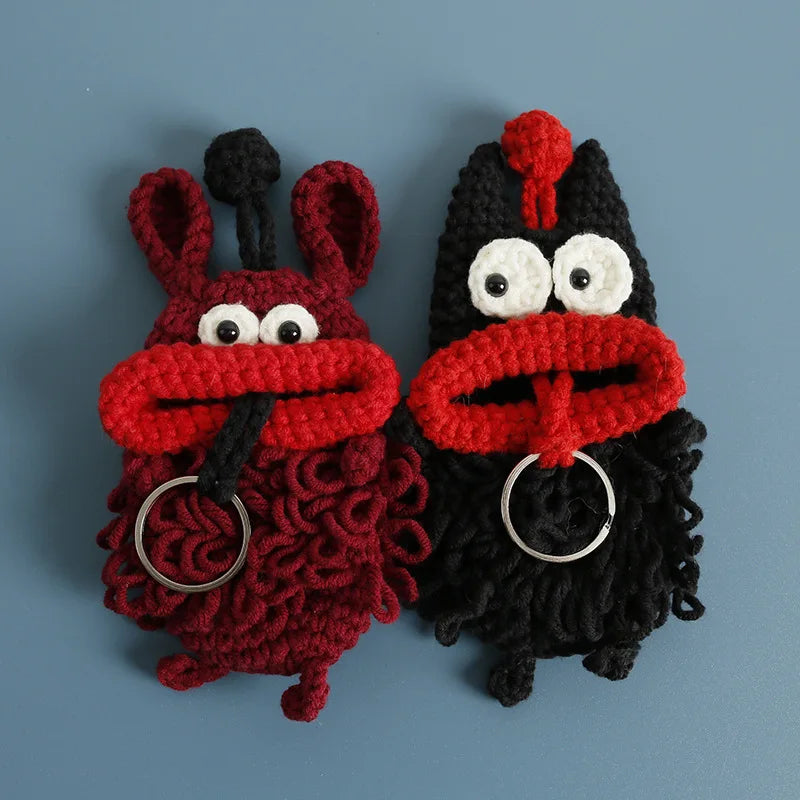 Cute Fruit Series Sausage Mouth Doll Crochet Keychains Custom Knitting Bag For Car Keys Holder Funny Doll Bag For Keys Storage