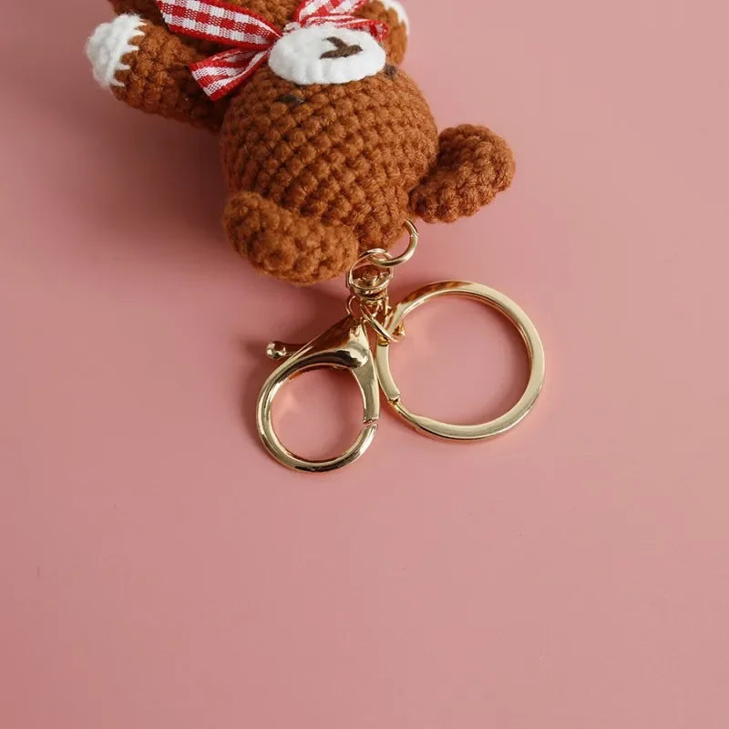 Cute Small Bear Keyrings For Couple Gifts Handmaking Knitted Bear Doll Keychain Animal Doll Crochet Keychain Custom Accessories
