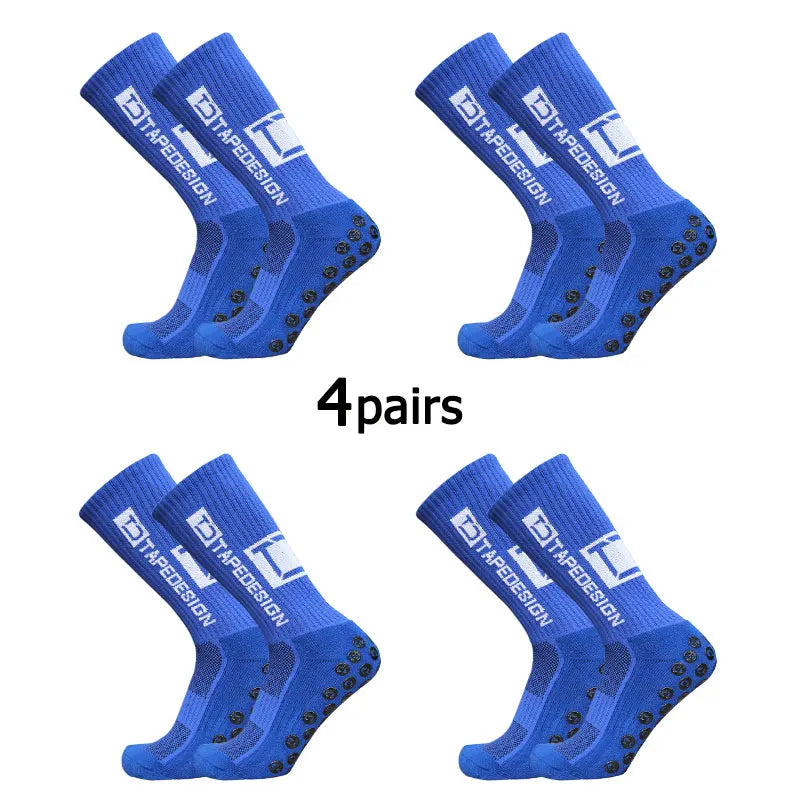 4Pairs/Lot 2024 New ANTI SLIP Tapedesign Football Socks Mid Calf Non-Slip Soccer Sport Cycling Sports Mens Sock EU38-45