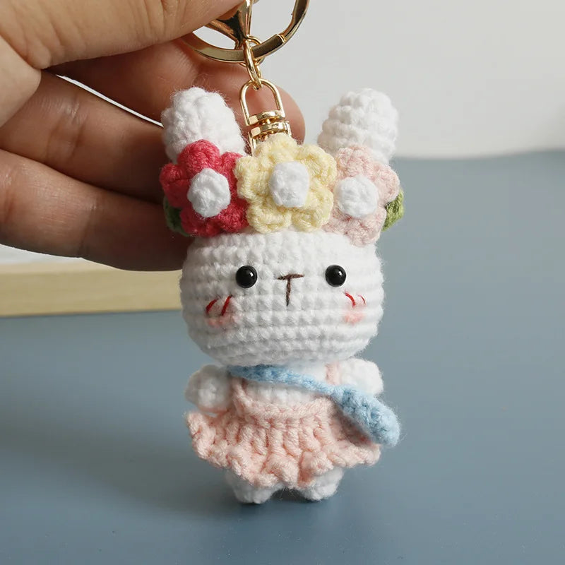 Cute Rabbit Doll Crochet Keyrings Handmaking Knitting Rabbit Keychains Cartoon Carrot Rabbit Keyrings Pendant Custom Accessories