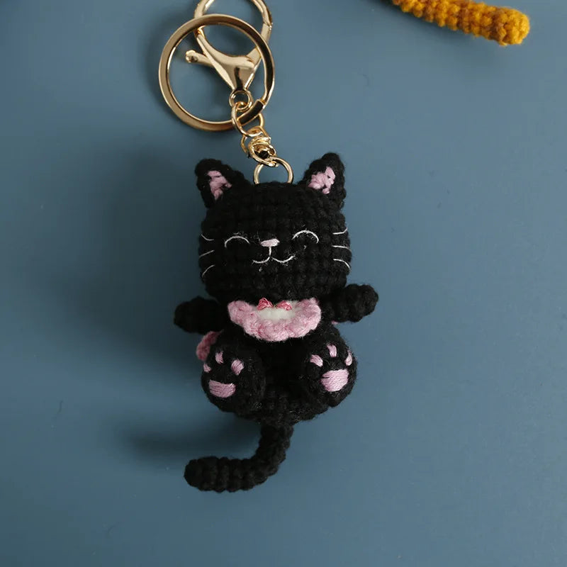 Small Cat Crochet Keychain Handmaking Crochet Cute Kitten Keyrings For Bag Pendant Knitting Animal Doll Keychain For Gift Custom