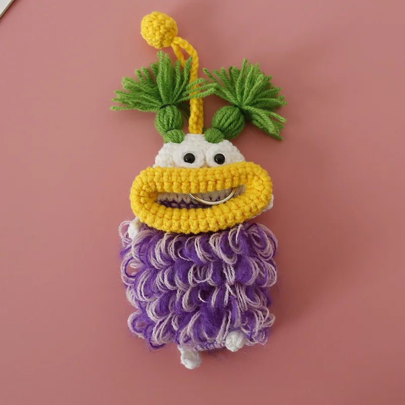 Funny Crochet Keychains Knitting Cute Sausage Mouth Doll Key Holder Knitted Storage Bag Keyrings For Car Keys Wholesale Custom