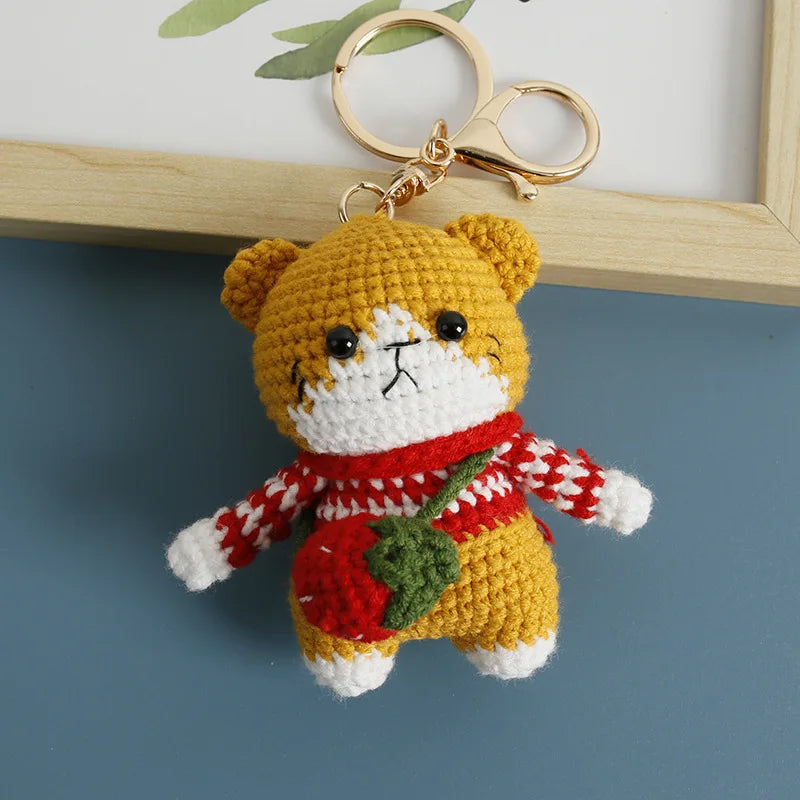 Exquisite Kitten Doll Crochet Keychain For Bag Pendant Knitted Small Cat Doll Keyrings Cute Kitten Keychain Custom Accessories
