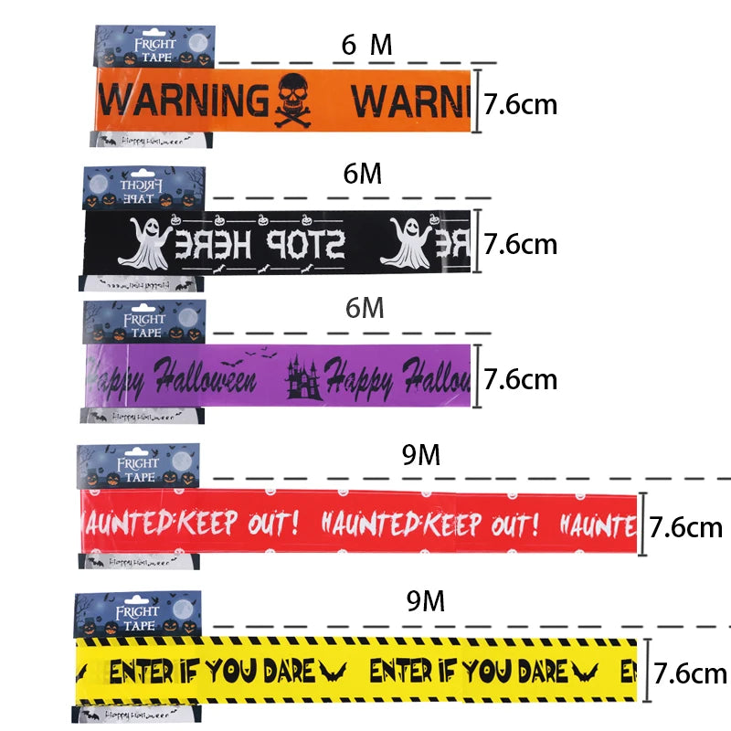 Halloween Warning Tape Signs Halloween Props Window Prop Party Danger Warning line 580x8.5cm Halloween Decoration Witch Balloons