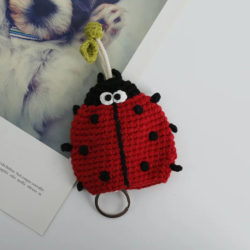 Cute Crochet Cactus Keychain For Keys Storage Bag Keyring Knitting Ladybug Bag Keyrings Wholesale Custom Car Keychain Accessory