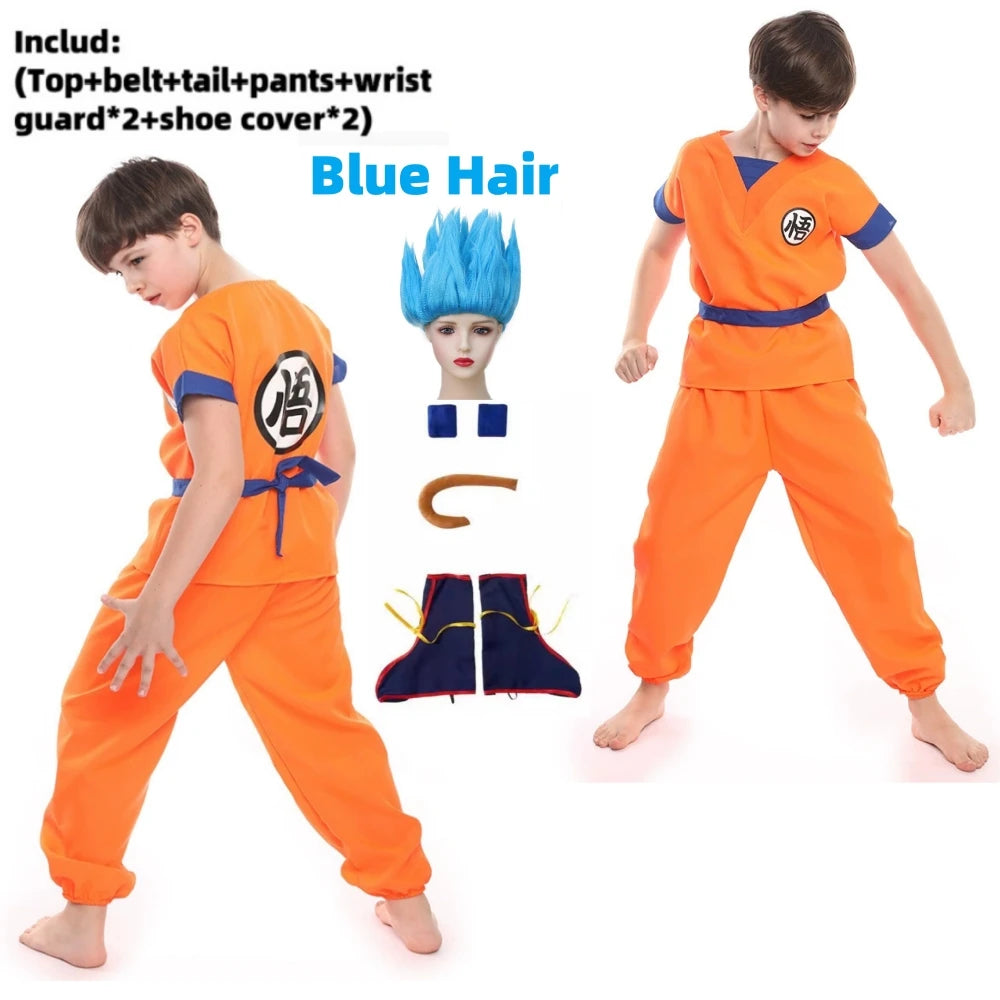 Boys Girls Halloween Son Goku Cosplay Costumes For Kids Outfit Bodysuit Men Krillin Training Clothes Saiyan Outfits Wig Dress Up