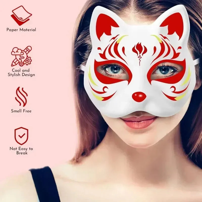 5-50Pcs Cat Fox Mask Halloween Blank Mask Costume for Adults for Holiday Party Role playing accessories