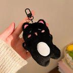 Cute Mini Black Cat Pendant Keychain Cartoon Plush Kitten Doll Charms With Beaded Chain Cuddly Black Kitten For Boys Girls Gifts