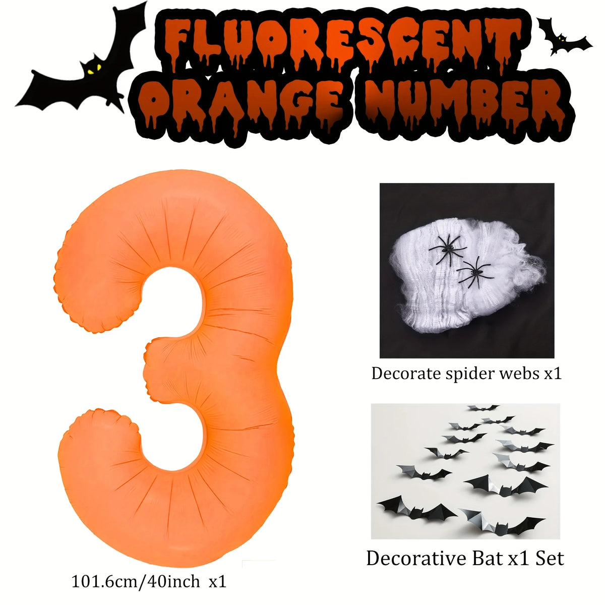 40 inch Orange Number 0-9 Balloon Halloween Horror Theme Birthday Balloon Set Spider Web Bat Festival Decoration Photo Props