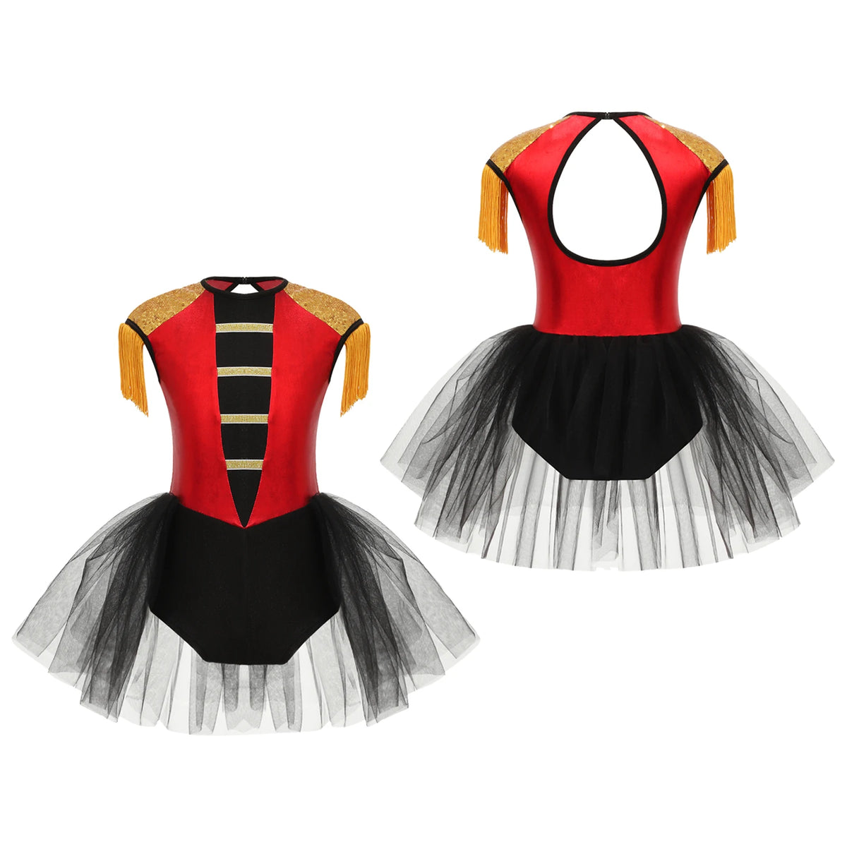 Girls Circus Ringmaster Cosplay Costume Sleeveless Sequin Tassels Leotard Ballet Tutu Dress Unitard Halloween Cosplay Lion Tamer
