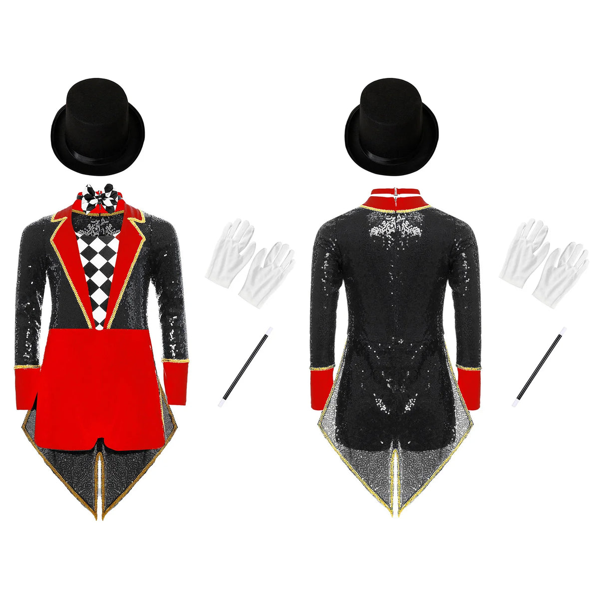 Girls Ringmaster Magician Costume Long Sleeve Leotard Circus Dress Halloween Lion Tamer Theme Carnival Party Fancy Dress Up