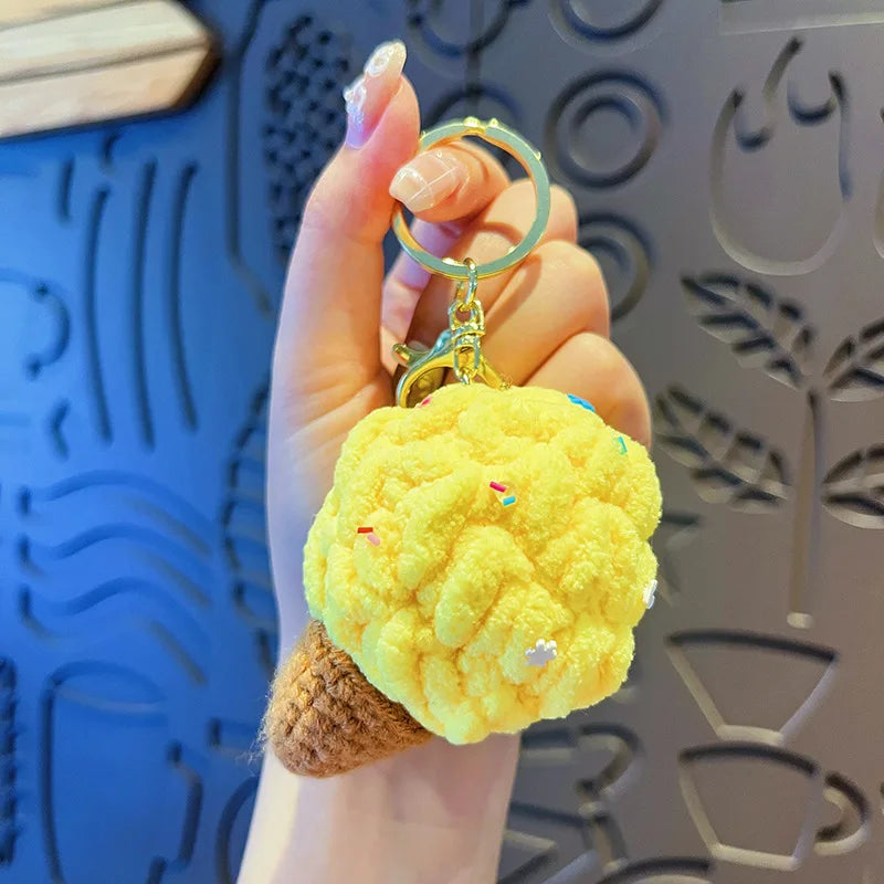 Handmaking Crochet Ice Cream Keyrings Wholesale Sweet Ice Cream Cone Series Crochet Keychain For Bag Pendant  Custom Accessories
