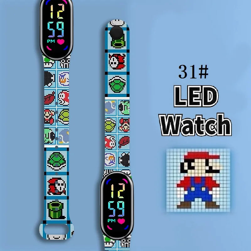 Mario Bros Digital Watch for Kids Waterproof Sport Wristband Luigi Princess Peach Yoshi Bowser Action Figures Children