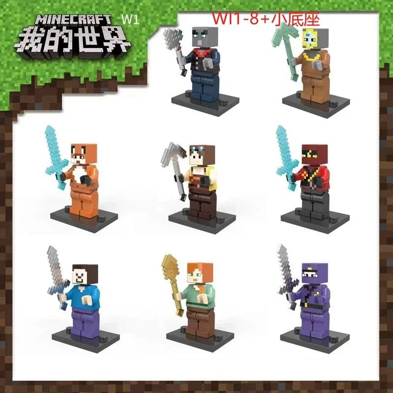 8pcs/lot Minecrafte Creeper Small Building Blocks EnderDragon DIY Steve Cube Skeleton Horse Figures Mini Building Block For Kids