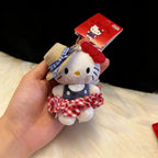 Hello Kitty  10Cm Keychain Plush Straw Hat Doll Kawaii Pendant Anime Cartoon Plushie Toy Christmas Gifts For Children
