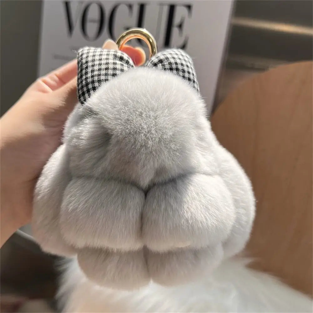 Plush Key Chains Bag Hanging Pendant Car Key Ring Mini Rabbit Hair Bow Bag Strap Cute Bunny Couple Keychain