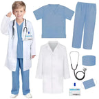 Kids Doctor Nurse Cosplay Costume, V Neck Surgical Uniform for Boys Girls, Halloween Party Role Play Dress Up Outfit
