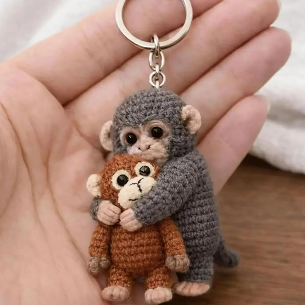 Funny Monkey Design Series Keyring For Backpack Purse Keys Cute Handmade Crochet Punch Monkey Keychain 2D Keyring Llavero 열쇠고리