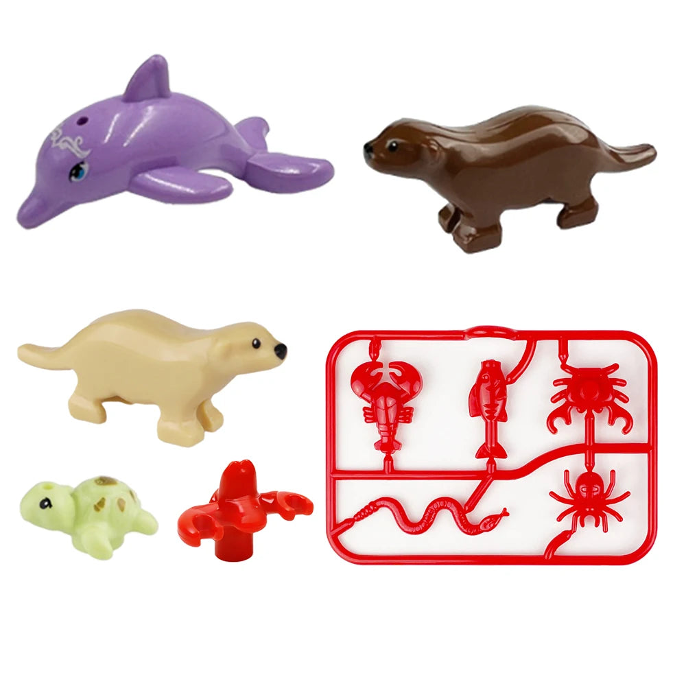 MOC Animal Scene Building Blocks Zoo Ducks Cat Dog Penguin Eagle Dove Wolf Bear Deer Shark Snake Mice Sheep DIY Toys Bricks K055