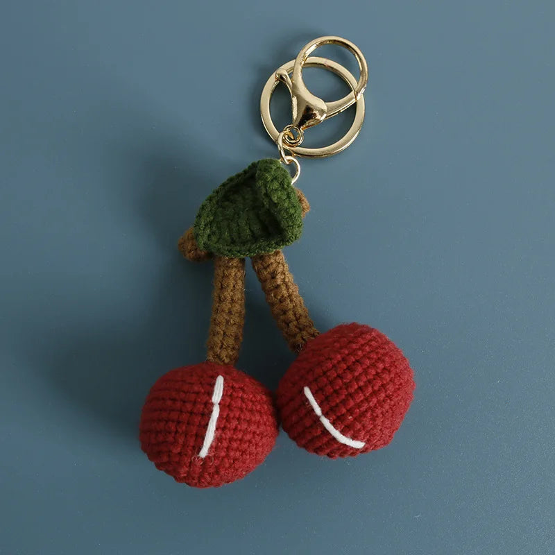 Cute Fruit Series Crochet Keychain Handmaking Knitted Strawberry Keyrings Cute Cherry Keyrings For Bag Pendant Custom Accessory